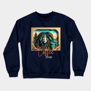 Coffee First! (blue hair dreads) Crewneck Sweatshirt